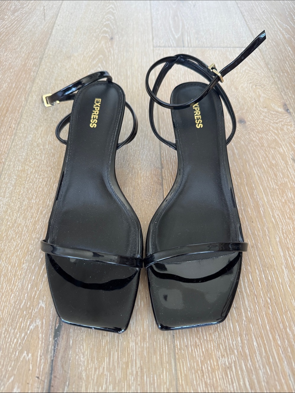 Express Black Patent Ankle Strap Kitten Heels. Size 9.5.